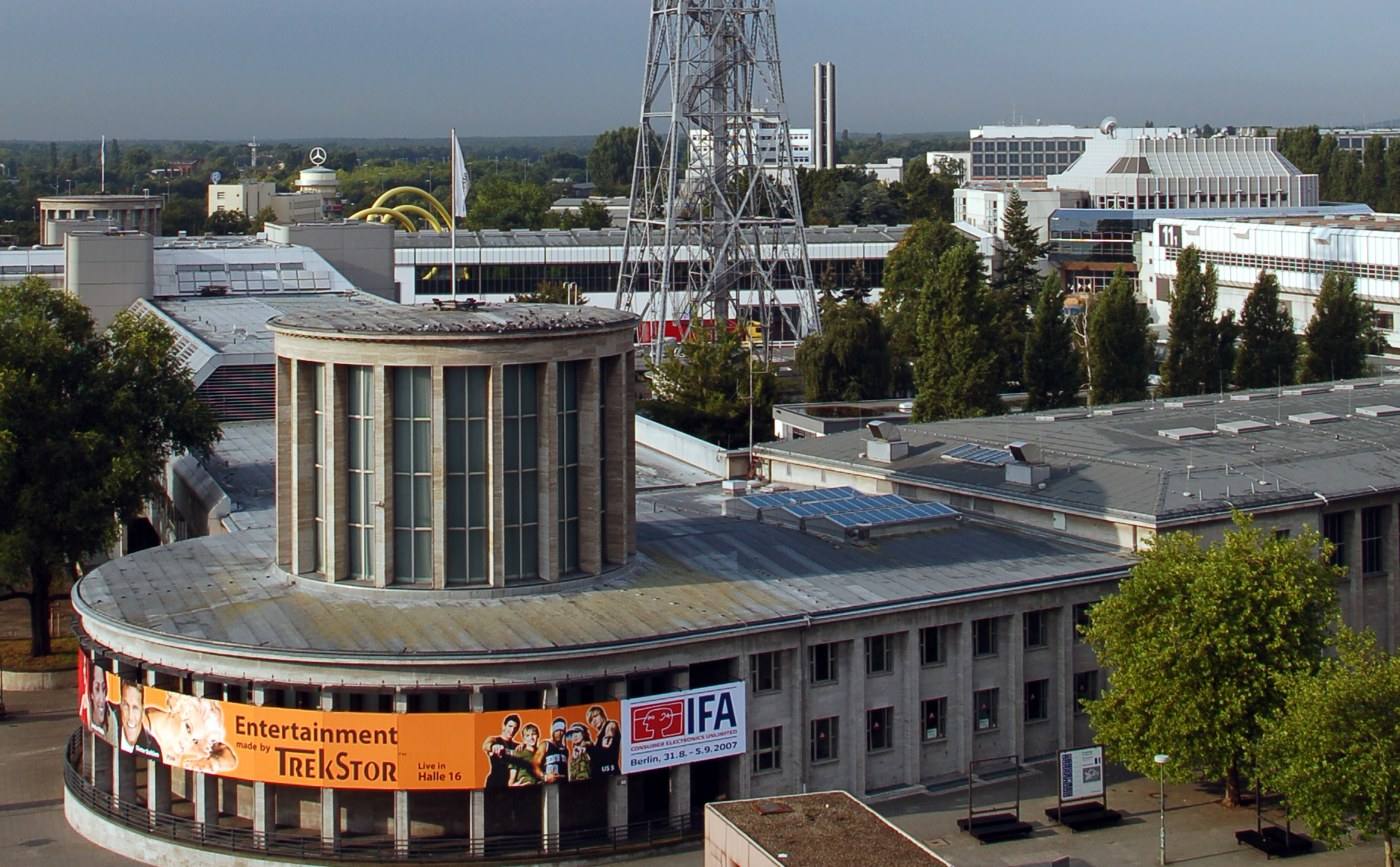 The Funkturm radio tower rising above Berlin's Messe exhibition grounds, home of the IFA trade show where Grundig unveiled its new lineup
